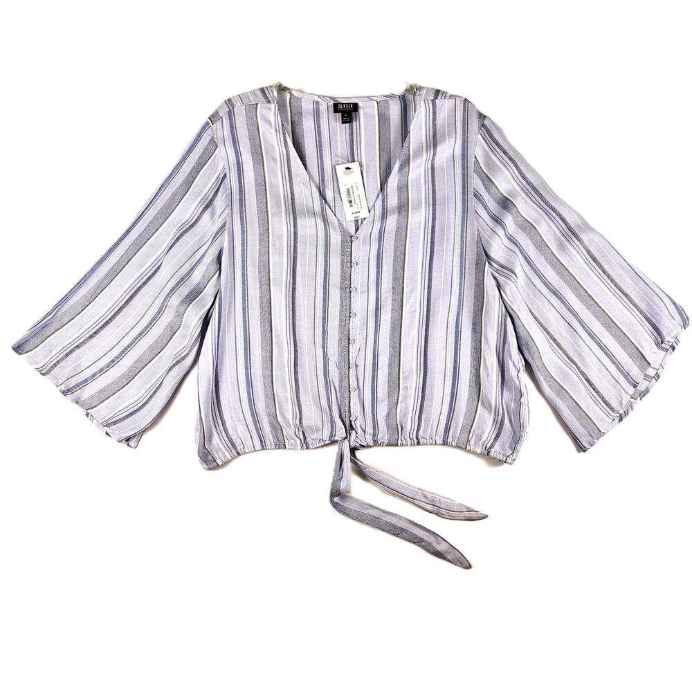 NWT A.N.A. Wormen's XL Blue Striped 3/4 Bell Sleeve Pullover Top - Fall - Office
